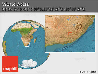 Satellite Location Map of the Area around 31° 20' 36" S, 26° 25' 29" E