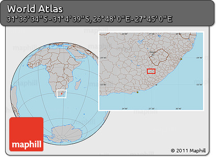 Gray Location Map of the Area around 31° 20' 36" S, 27° 16' 29" E