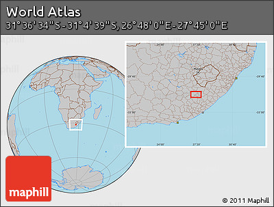 Gray Location Map of the Area around 31° 20' 36" S, 27° 16' 29" E