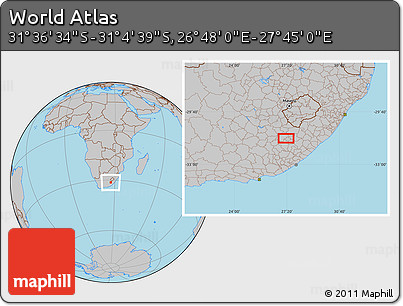 Gray Location Map of the Area around 31° 20' 36" S, 27° 16' 29" E