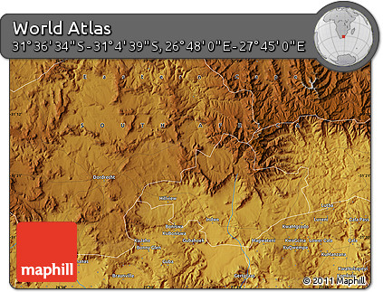 Physical Map of the Area around 31° 20' 36" S, 27° 16' 29" E