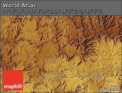 Physical Map of the Area around 31° 20' 36" S, 27° 16' 29" E