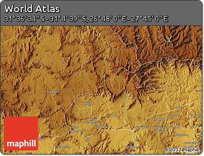 Physical Map of the Area around 31° 20' 36" S, 27° 16' 29" E