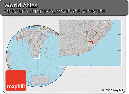 Gray Location Map of the Area around 31° 20' 36" S, 28° 7' 30" E