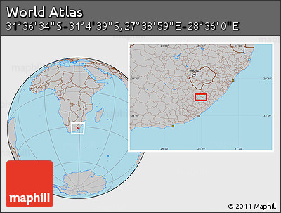 Gray Location Map of the Area around 31° 20' 36" S, 28° 7' 30" E