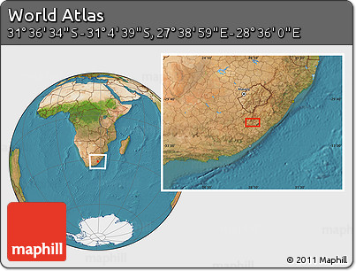 Satellite Location Map of the Area around 31° 20' 36" S, 28° 7' 30" E
