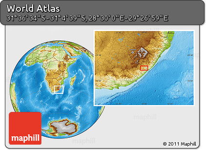 Physical Location Map of the Area around 31° 20' 36" S, 28° 58' 30" E