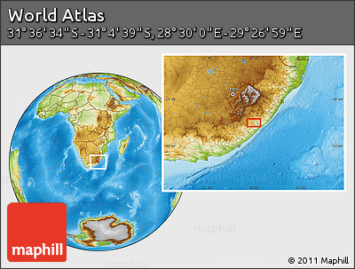 Physical Location Map of the Area around 31° 20' 36" S, 28° 58' 30" E