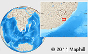 Shaded Relief Location Map of the area around 31° 20' 36" S, 28° 58' 30" E