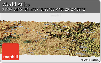 Satellite Panoramic Map of the Area around 31° 20' 36" S, 28° 58' 30" E