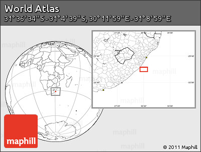 Blank Location Map of the Area around 31° 20' 36" S, 30° 40' 29" E