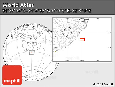 Blank Location Map of the Area around 31° 20' 36" S, 31° 31' 29" E