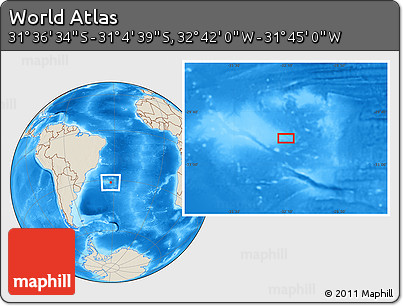 Shaded Relief Location Map of the Area around 31° 20' 36" S, 32° 13' 30" W
