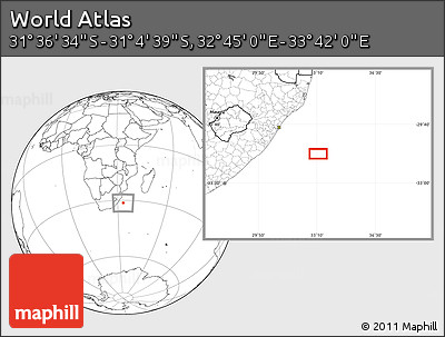 Blank Location Map of the Area around 31° 20' 36" S, 33° 13' 30" E