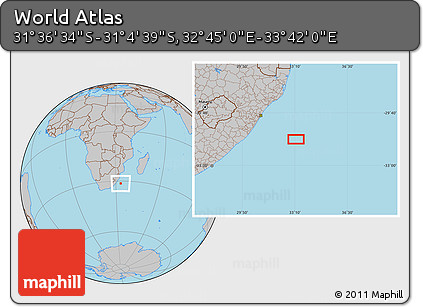 Gray Location Map of the Area around 31° 20' 36" S, 33° 13' 30" E
