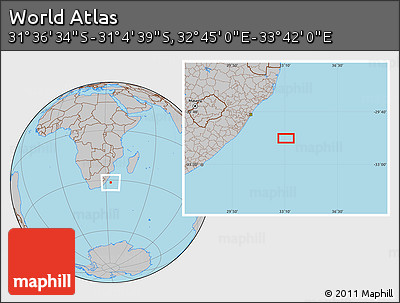 Gray Location Map of the Area around 31° 20' 36" S, 33° 13' 30" E