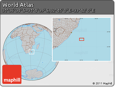 Gray Location Map of the Area around 31° 20' 36" S, 33° 13' 30" E