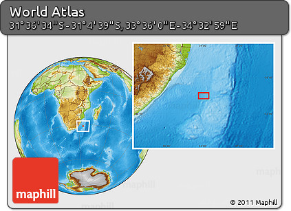 Physical Location Map of the Area around 31° 20' 36" S, 34° 4' 30" E