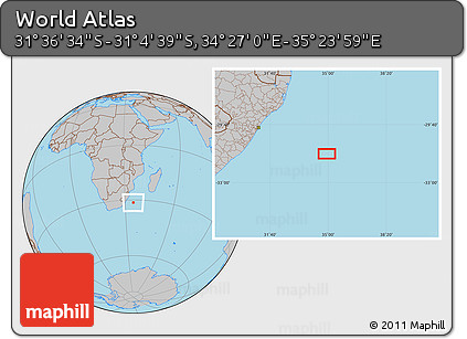 Gray Location Map of the Area around 31° 20' 36" S, 34° 55' 29" E