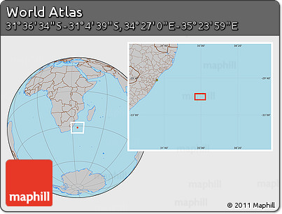 Gray Location Map of the Area around 31° 20' 36" S, 34° 55' 29" E