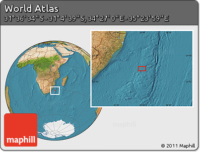 Satellite Location Map of the Area around 31° 20' 36" S, 34° 55' 29" E