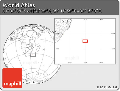 Blank Location Map of the Area around 31° 20' 36" S, 35° 46' 29" E