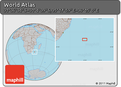 Gray Location Map of the Area around 31° 20' 36" S, 35° 46' 29" E