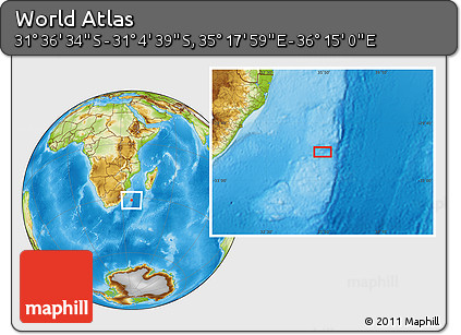 Physical Location Map of the Area around 31° 20' 36" S, 35° 46' 29" E