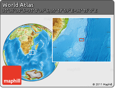 Physical Location Map of the Area around 31° 20' 36" S, 35° 46' 29" E