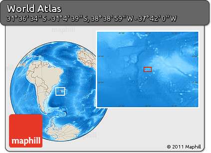 Shaded Relief Location Map of the Area around 31° 20' 36" S, 38° 10' 29" W