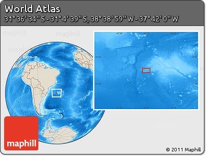 Shaded Relief Location Map of the Area around 31° 20' 36" S, 38° 10' 29" W