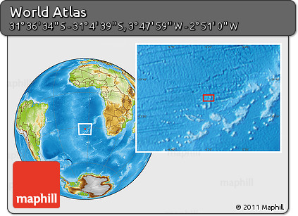 Physical Location Map of the Area around 31° 20' 36" S, 3° 19' 30" W