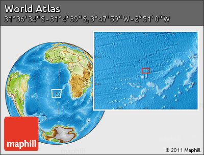 Physical Location Map of the Area around 31° 20' 36" S, 3° 19' 30" W