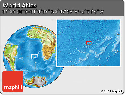 Physical Location Map of the Area around 31° 20' 36" S, 3° 19' 30" W