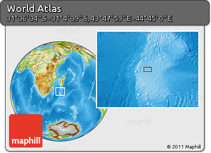 Physical Location Map of the Area around 31° 20' 36" S, 44° 16' 29" E