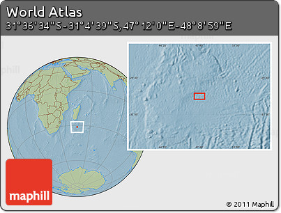 Savanna Style Location Map of the Area around 31° 20' 36" S, 47° 40' 29" E, hill shading