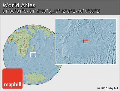 Savanna Style Location Map of the Area around 31° 20' 36" S, 47° 40' 29" E, hill shading