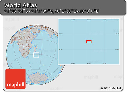 Gray Location Map of the Area around 31° 20' 36" S, 48° 31' 29" E