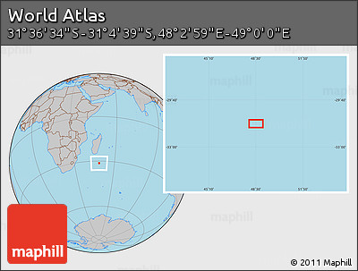 Gray Location Map of the Area around 31° 20' 36" S, 48° 31' 29" E