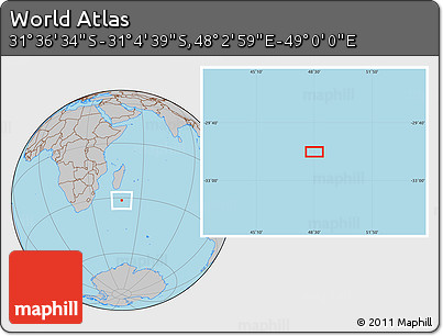 Gray Location Map of the Area around 31° 20' 36" S, 48° 31' 29" E