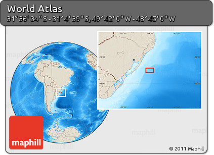 Shaded Relief Location Map of the Area around 31° 20' 36" S, 49° 13' 30" W