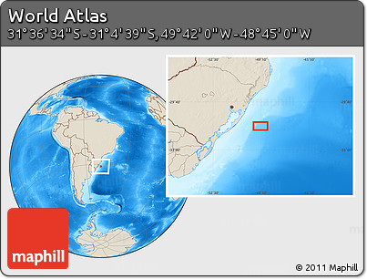 Shaded Relief Location Map of the Area around 31° 20' 36" S, 49° 13' 30" W