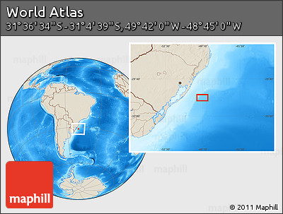 Shaded Relief Location Map of the Area around 31° 20' 36" S, 49° 13' 30" W