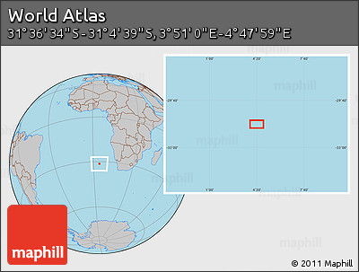 Gray Location Map of the Area around 31° 20' 36" S, 4° 19' 30" E