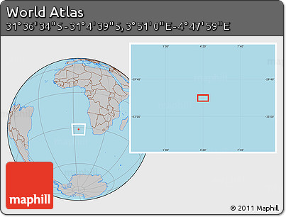 Gray Location Map of the Area around 31° 20' 36" S, 4° 19' 30" E