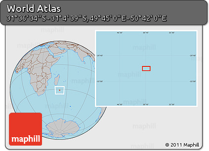 Gray Location Map of the Area around 31° 20' 36" S, 50° 13' 30" E