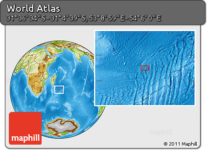 Physical Location Map of the Area around 31° 20' 36" S, 53° 37' 30" E
