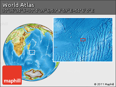 Physical Location Map of the Area around 31° 20' 36" S, 53° 37' 30" E