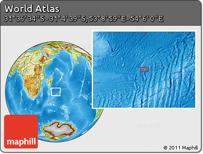 Physical Location Map of the Area around 31° 20' 36" S, 53° 37' 30" E