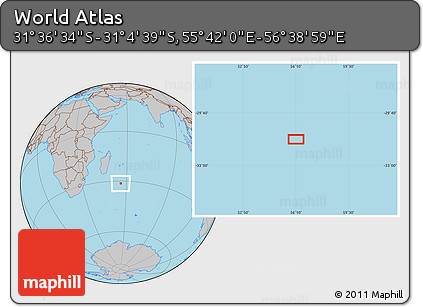 Gray Location Map of the Area around 31° 20' 36" S, 56° 10' 29" E